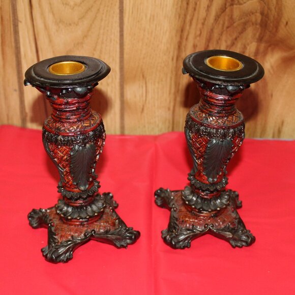 Black and Red Resin Candle Holders - Picture 1 of 4